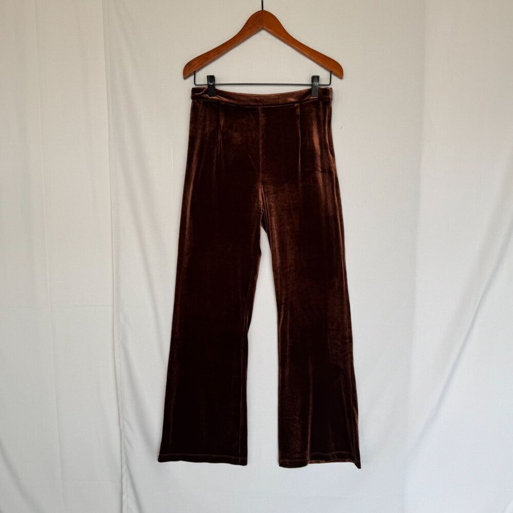 Vintage Chocolate Brown Stretch Velvet Flare Leg Trouser Dress Pants Size‎ 10